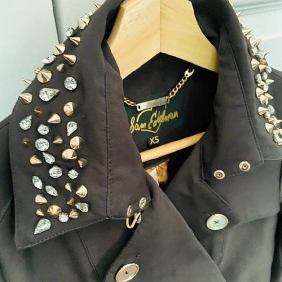 Black Sam Edelman Trench Coat with studded collar - XS - Picture 1 of 5
